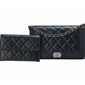 Chanel Lambskin Boy Woc Bag Silver Deep Blue A35524D