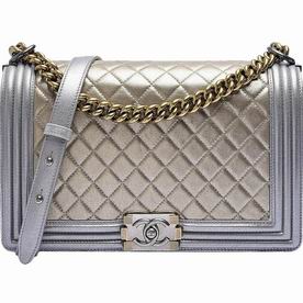 Chanel Lambskin Boy Bag In Silver/Gold A832787