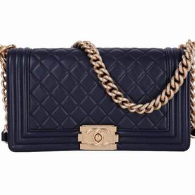 Chanel Lambskin Medium Size Boy Bag Gold Hardware Deep Blue A249779