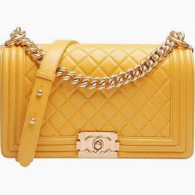 Chanel Lambskin Medium Size Boy Bag Gold Hardware Yellow A448231