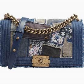 Chanel Patchwork Denim Medium Size Boy Bag Gold Hardawre Blue A92867-BLUE-GP