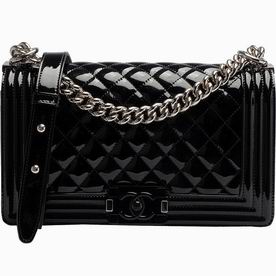 Chanel Patent Lambskin Medium Size Boy Chain Silver hardware Black A58644
