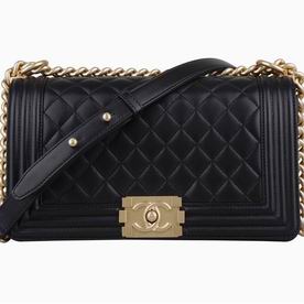 Chanel Calfskin Boy Bag Handbag Gold hardware Black A30677