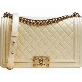 Chanel Light Gold Caviar Leather 28cm Boy Bag Anti-Gold Hardware A59473