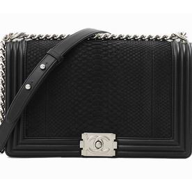 Chanel Python Skin 28cm Boy Bag Silver Hardware In Black A90420