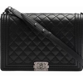 Chanel Lambskin 30cm Boy Bag Anti-Silver Chain In Black A57595