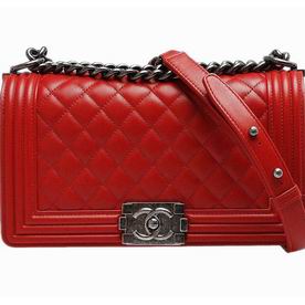 Chanel Medium Size Lambskin Boy Bag Anti-silver Hardware Red A56735