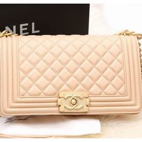 Chanel Apricot Lambskin Medium Size Boy Bag Gold Hardware A67086