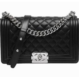 Chanel Classic Medium Size Calfskin Boy Bag In Black A56565