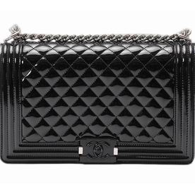 Chanel Patent Lambskin 28cm Boy Bag Black Lock Silver Chain Black A92693