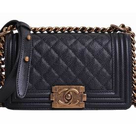 Chanel 2014 Fall Caviar Mini Boy Bag Black Gold A67085
