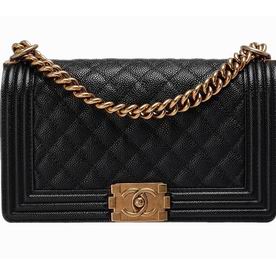 Chanel Black Canvas Leather Medium Size Boy Bag Anti-Gold Hardware A53183