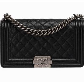Chanel Canvas Leather Medium Boy Bag Black Silver A53182