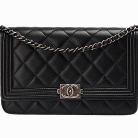 Chanel 2014 Boy Mini Lambskin Crossbody Bag Black Silver A53180