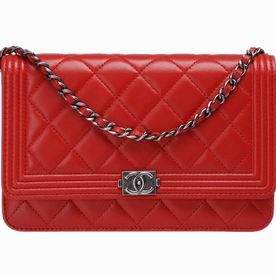 Chanel 2014 Boy Mini Lambskin Crossbody Bag Red Silver A52238