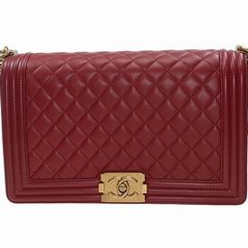 Chanel Red Lambskin Leather 28cm Boy Bag Gold Hardware A92193REDGP