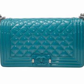 Chanel Green Patent Leather Medium Boy Bag Green Lock Silver Hardware A92693VGRN