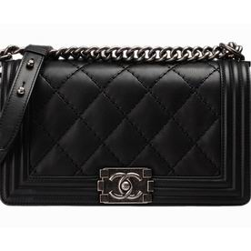 Chanel Boy Medium Lambskin Big Quited Antique-Silver Black A490096