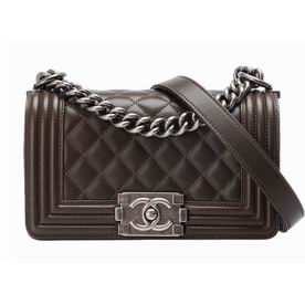 Chanel Lambskin Mini Boy Bag Antique-Silver Hardware Coffee A381609
