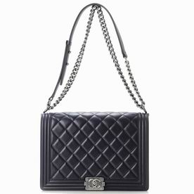Chanel Boy Lambskin Large Size Bag Dark Blue(Antique-Silver) A51765