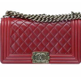 Chanel Medium Lambskin Boy Bag Red(Antique-Silver) A46895