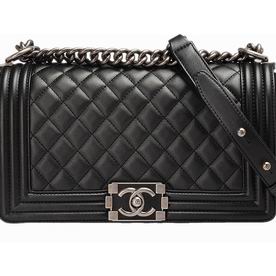 Chanel Boy Medium Lambskin Antique-Silver Hardware Black A54265
