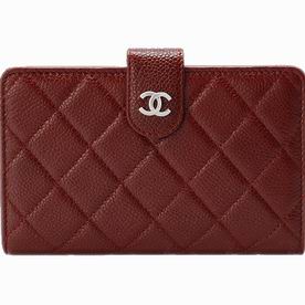 Chanel Caviar Leather Silver Double CC Zipper Wallet In Red A36022