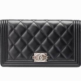 Chanel Boy Lambskin Antique-Silver Hardware Wallet Black A35598
