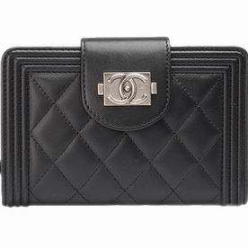 Chanel Boy Lambskin Antique-Silver Hardware Wallet Black A42328