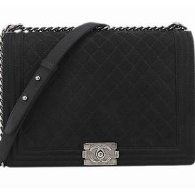 Chanel Lambskin Antique-Silver Chain 30cm Boy Bag Black A67087-Y08225-94305