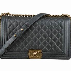 Chanel Calfskin Anti-Gold Chain 28cm Boy Bag Deep Gray A63648