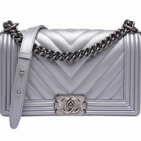 Chanel Lambskin Wave Quilted Anti-Silver Leboy Bag Silvery A567390