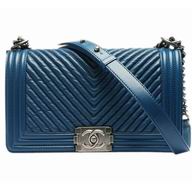 Chanel Lambskin Chevron Anti-Silver Coco Flap Bag Blue A57870