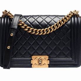 Chanel Lambskin Anti-Gold Chain 25cm Boy Bag Black A58989
