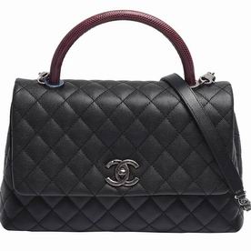 CHANEL Coco Handle Anti-Silvety Hardware Rhombic Caviar Black/Dark Red A92991YKCE