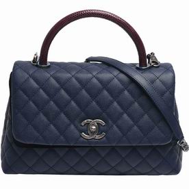 CHANEL Coco Handle Anti-Silvery Hardware Rhombic Caviar Calfskin Blue/Dark Red A92991XYHBU