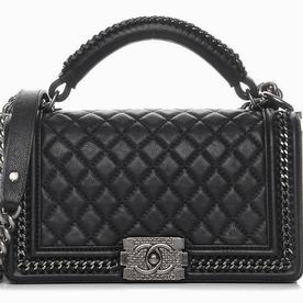 Chanel Calfskin Quilted Medium Boy Top Handle Flap Black CH5689745