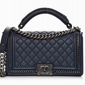 Chanel Calfskin Quilted Medium Top Handle Boy Flap Blue CH7821569