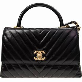 Chanel Calfskin V Coco Handle Anti- Gold Hardware Black A92991BLKGPV
