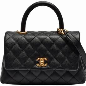 Chanel Caviar Leather Small Coco Handle Anti- Gold Hardware Black A92990ZJCIX