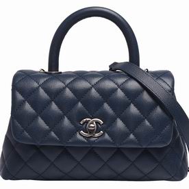 Chanel Coco Handle Caviar Anti-silver Chain Trapezoid Shoudbag Navy Blue A92990SLAY