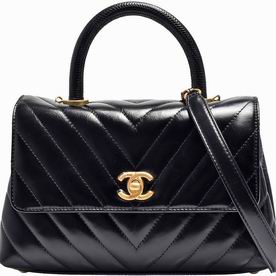Chanel Calfskin V Small Coco Handle Anti- Gold Hardware Black A92990BLKGP