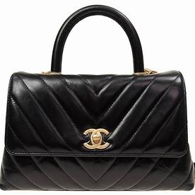 Chanel Calfskin V Small Coco Handle Anti- Gold Hardware Black A92990BLKGPV