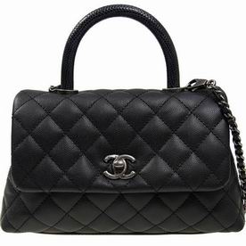 Chanel Caviar Leather Small Coco Handle Anti- Silver Hardware Black A92990CBLKBLIZ