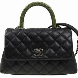 Chanel Caviar Leather Small Coco Handle Anti- Silver Hardware Black A92990CBLKGLIZ