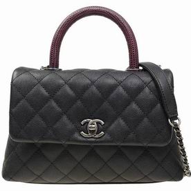 Chanel Caviar Leather Small Coco Handle Anti- Silver Hardware Black A92990CBLKLIZ