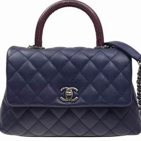 Chanel Caviar Leather Small Coco Handle Anti- Silver Hardware Blue A92990CBLULIZ