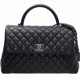 Chanel Calfskin Leather Coco Handle Anti-Silver Hardware Black A92992CBLKS