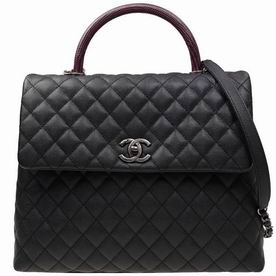 Chanel Calfskin Leather Larger Coco Handle Anti-Silver Hardware Black A92993CBLKLIZ