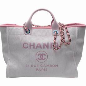 Chanel Canvas Deauville Shop Tote Gold Chain Bag Pink A66941CLPINK